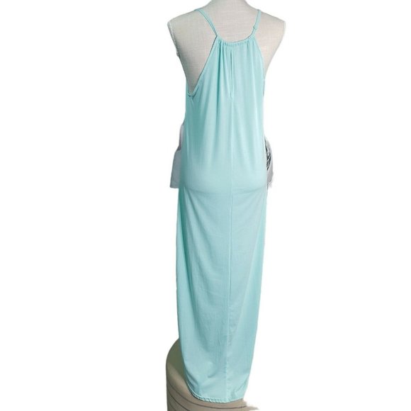 For G and PL Goddess Summer Side Slit Halter Maxi Dress Cover Up Blue Size M - Picture 2 of 8